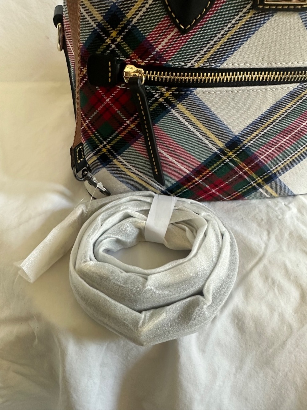 Dooney & Burke winter white plaid dome purse - Picture 3 of 6